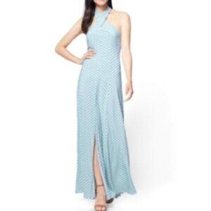 NWT New York & Company Sea Green & White Striped Halter Long Maxi Dress